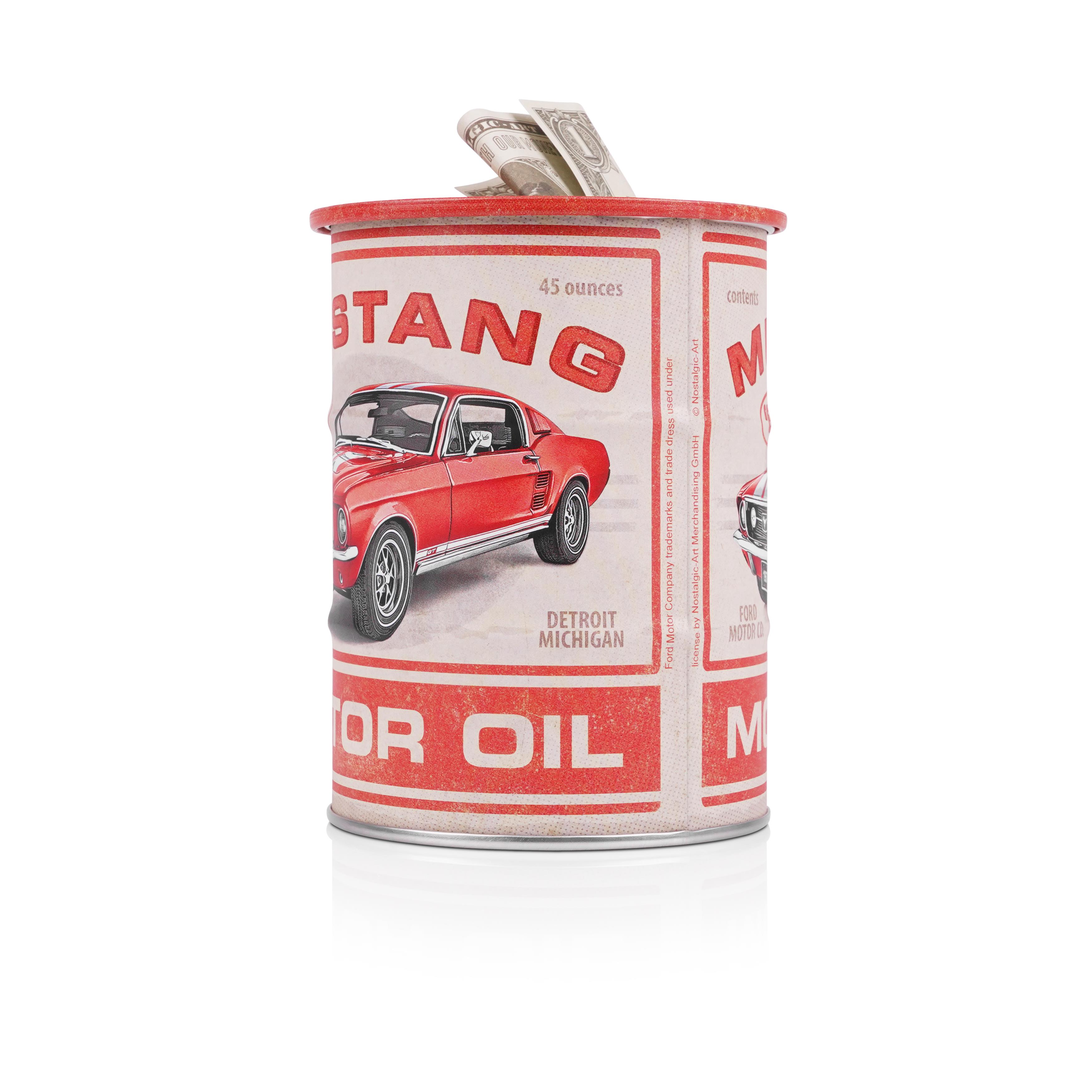 Ölfass Spardose mit Mustang Fastback Rot