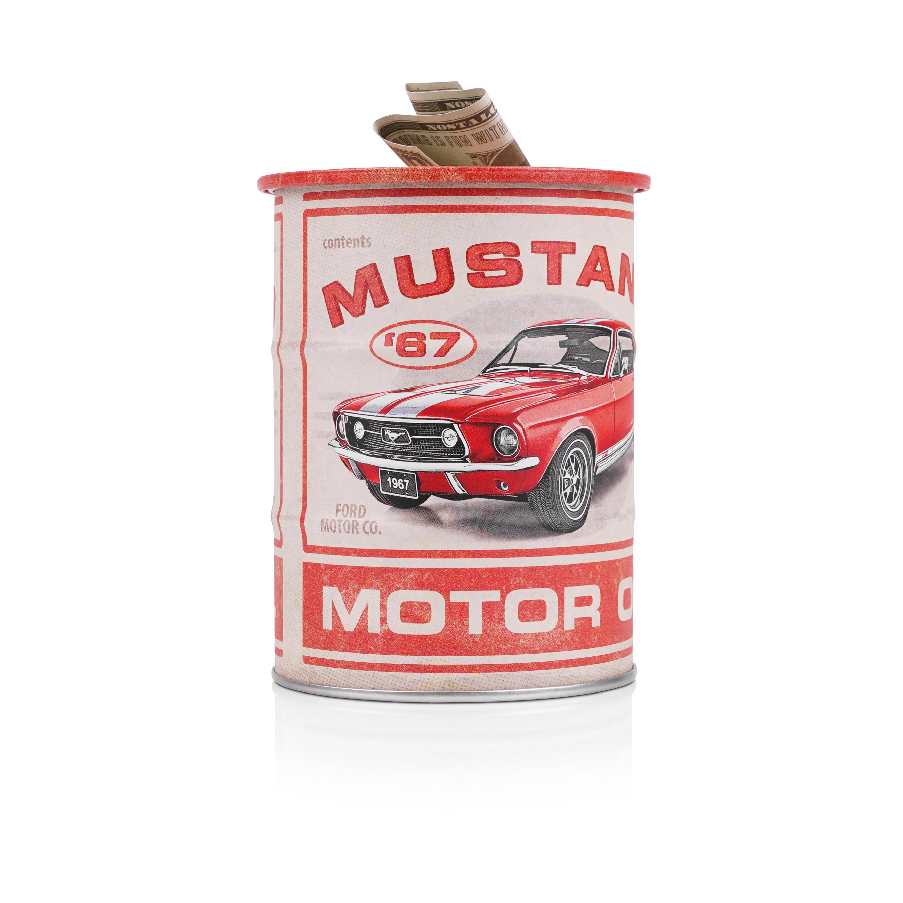 Ölfass Spardose mit Mustang Fastback Rot