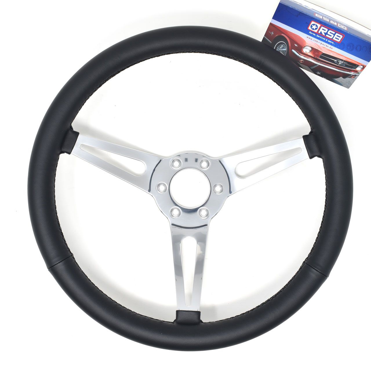 Lenkrad 3-Speichen "Shelby Style" in 15", Leder, 65-73 Lenkrad 3-Speichen "Shelby Style" in 15", Leder, 65-73