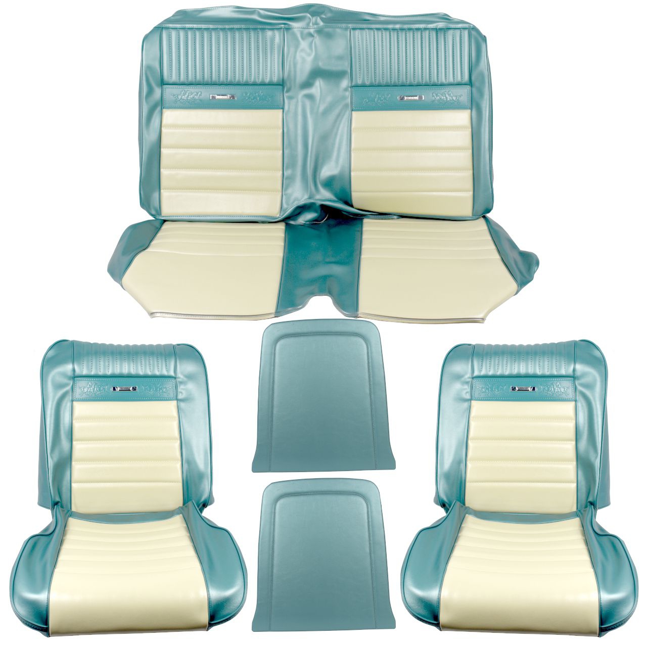 Sitzbezugsatz Pony, 65-66 Cabriolet, Türkis/Weiß (Aqua/White)