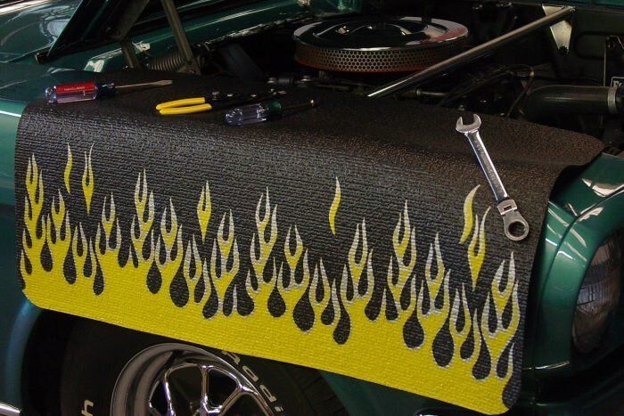 Kotflügelschoner mit - Yellow &amp; Silver Flames - Logo, Stück