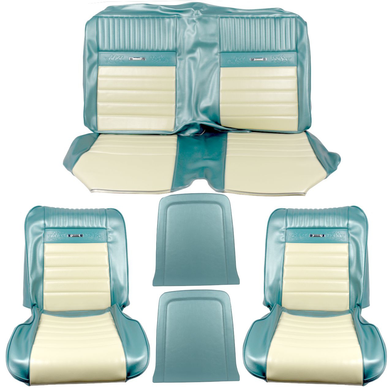 Sitzbezugsatz Pony, 65-66 Coupe, Türkis/Weiß (Aqua/White)