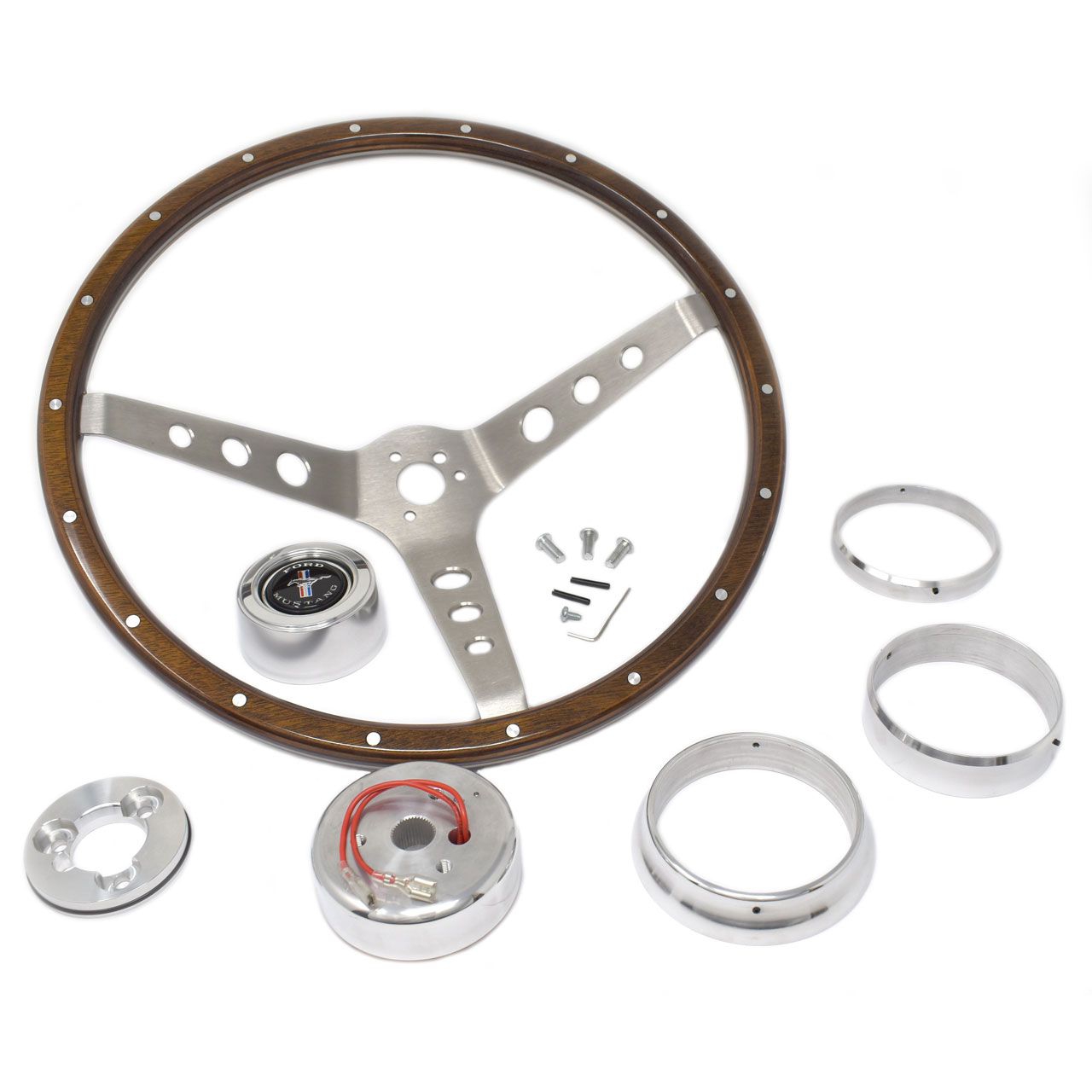 Holzlenkrad 15" mit Running Horse & Nabe, alle 65-73 Holzlenkrad 15" mit Running Horse & Nabe, alle 65-73