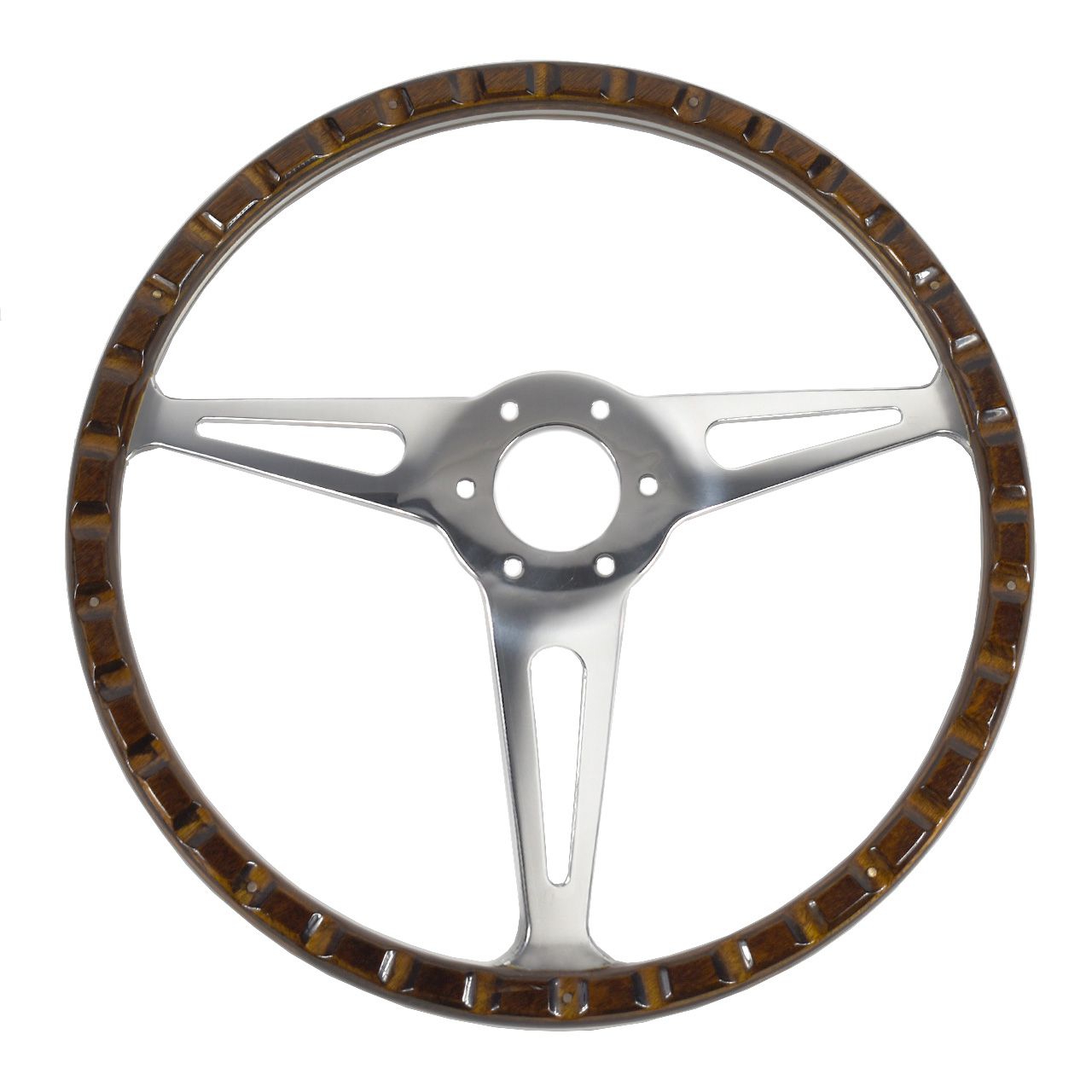 Lenkrad 3-Speichen "Shelby Style" in 15", Holz, 65-73 Lenkrad 3-Speichen "Shelby Style" in 15", Holz, 65-73