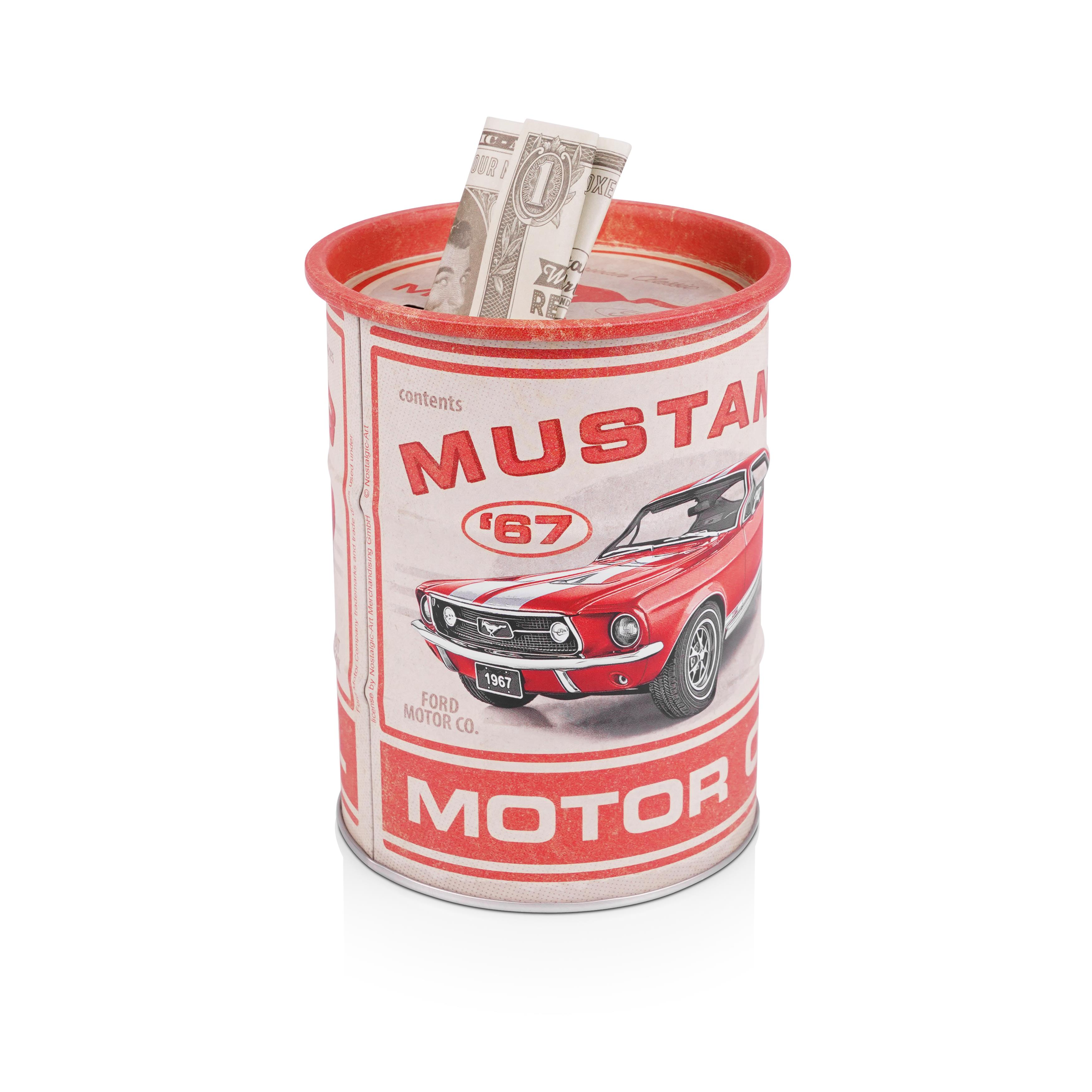 Ölfass Spardose mit Mustang Fastback Rot