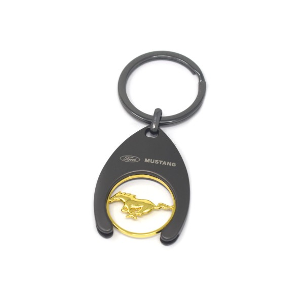 Schlüsselanhänger mit Mustang Einkaufwagen Chip, Gold